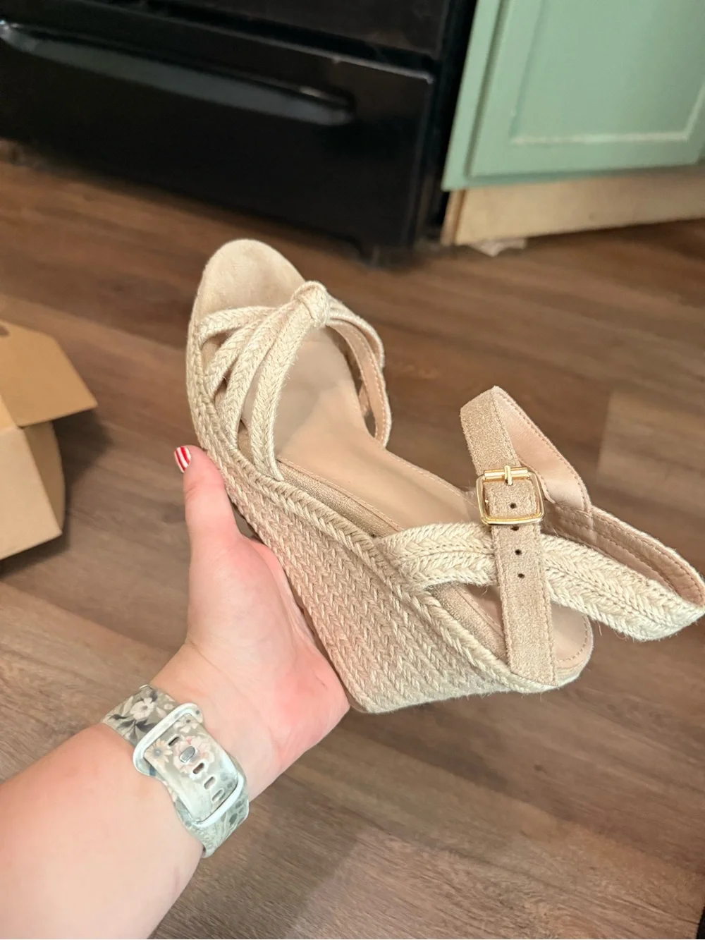 Braided Espadrille Wedge Sandals in Natural